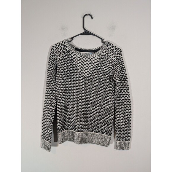 Anthropologie Sparrow Women Wool Blend Knit Sweater Black Sz S White Crew Neck - Picture 1 of 7